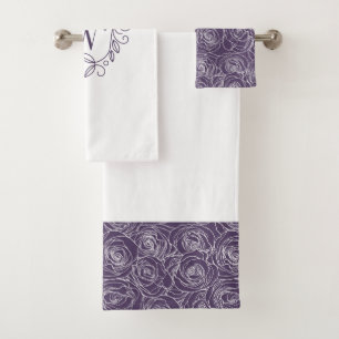 Conjunto De Toalhas Monograma floral roxo elegante
