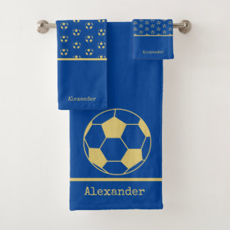 Conjunto De Toalhas Monograma Futebol Dourado Azul