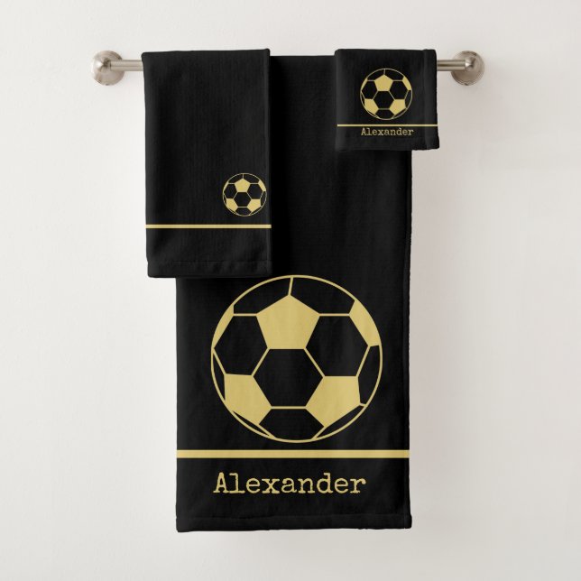 Conjunto De Toalhas Monograma Futebol Dourado negro (Insitu)