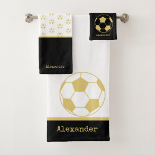 Conjunto De Toalhas Monograma Futebol Dourado, preto e branco