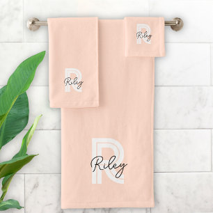Conjunto De Toalhas Monograma Gelado Vermelhidão Cor-de-rosa Moderna T