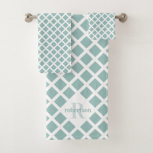 Conjunto De Toalhas Monograma Geométrico Moderno do Teal e do Padrão