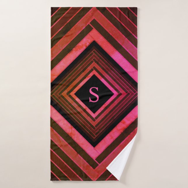 Conjunto De Toalhas Monograma Geométrico Rosa Russo dos Quadrados Mode (Toalha de Banho)