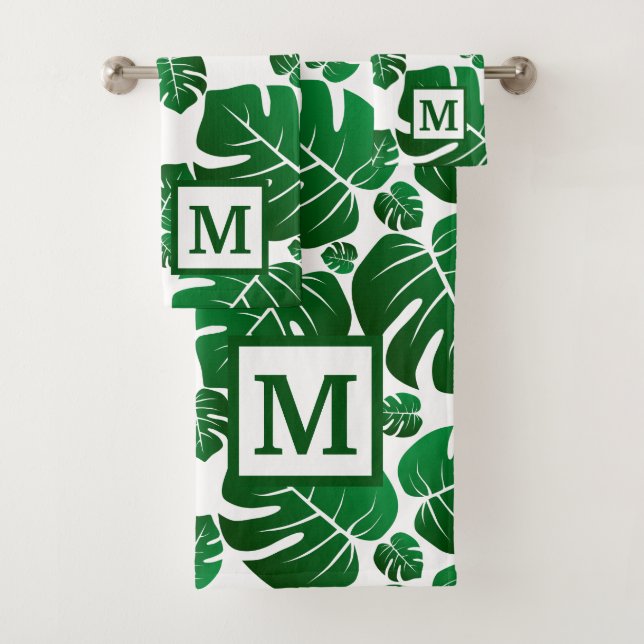 Conjunto De Toalhas Monograma Hawaii Monstera Plant Palm Folaves (Insitu)