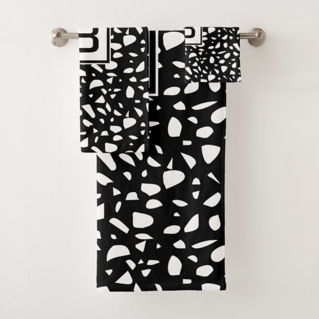 Conjunto De Toalhas Monograma inicial do padrão branco preto Terrazzo (Insitu)