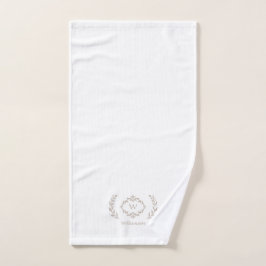 Conjunto De Toalhas Monograma Inicial Elegante Moderno Branco Bege Mar