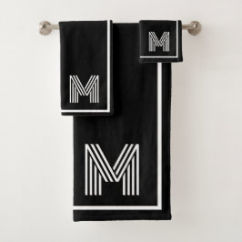Conjunto De Toalhas Monograma inicial elegante preto e branco