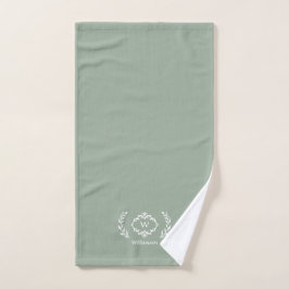 Conjunto De Toalhas Monograma Inicial Moderno Elegante Verde Sage Bran