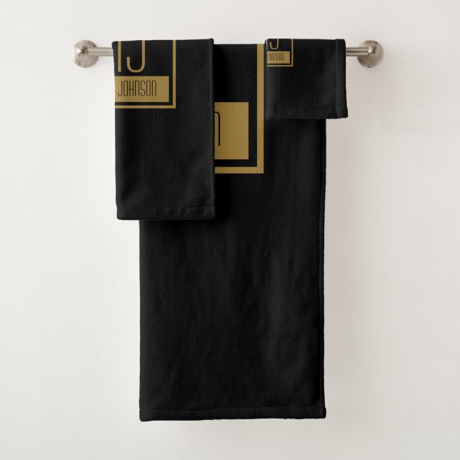 Conjunto De Toalhas Monograma inicial preto e Dourado moderno (Insitu)