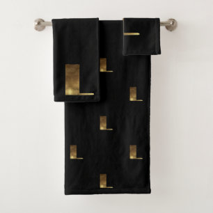 Conjunto De Toalhas Monograma L preto e tipografia elegante do olhar