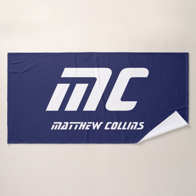 Conjunto De Toalhas Monograma Marinho Azul Esportes Simples Masculina  (Toalha de Banho)