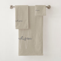 Monograma Minimalista Moderno Bege Nome Script