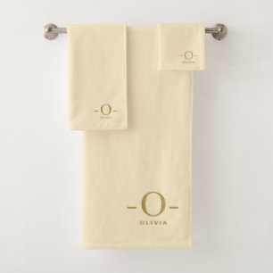Conjunto De Toalhas Monograma Minimalista Moderno Branco Dourado