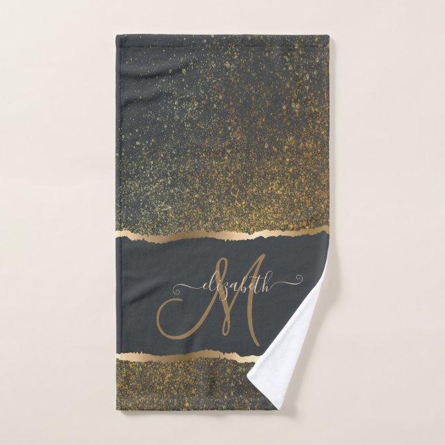 Conjunto De Toalhas Monograma Moderno Elegante com Toque Dourado (Toalha de mão)