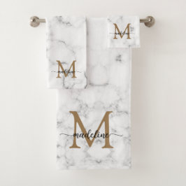 Conjunto De Toalhas Monograma Moderno Feminino em Grafite Dourado
