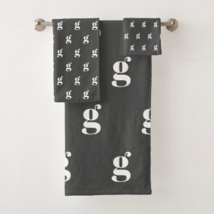 Conjunto De Toalhas Monograma Moderno - Letra Inicial Preta e Branco