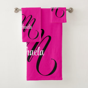Conjunto De Toalhas Monograma moderno minimalista, nome inicial rosa q