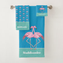 Monograma Moderno Nome Azul Teal Rosa Flamingo