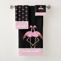 Monograma Moderno Nome Black Pink Flamingo Bath To