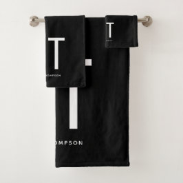 Conjunto De Toalhas Monograma Moderno Simples Preto e Branco