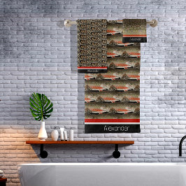 Conjunto De Toalhas Monograma Moderno Truta Peixe Design Preto Ferruge