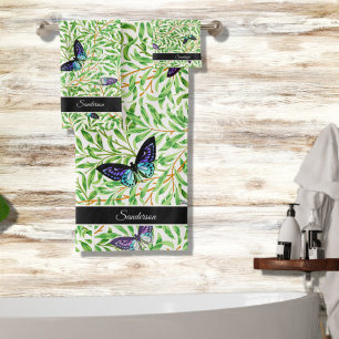 Conjunto De Toalhas Monograma Na moda Azul de Borboleta Moderna