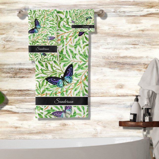 Conjunto De Toalhas Monograma Na moda Azul de Borboleta Moderna (Criador carregado)