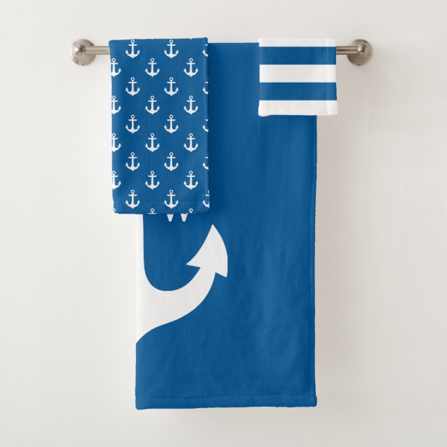 Conjunto De Toalhas Monograma náutico azul claro (Insitu)