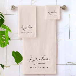 Conjunto De Toalhas Monograma Neutro Na moda mínimo moderno, cor-de-ro