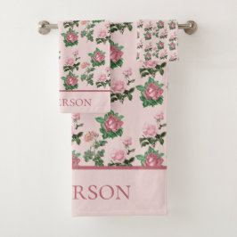 Conjunto De Toalhas Monograma Nome Rosas Rosa Chique Floral