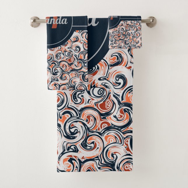 Conjunto De Toalhas Monograma - Padrão Abstrato de Laranja Branco Pret (Insitu)