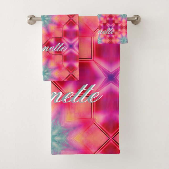 Conjunto De Toalhas Monograma - Padrão azul colorido | (Insitu)