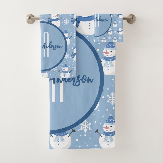 CONJUNTO DE TOALHAS MONOGRAMA PERSONALIZADA DO INVERNO DO NATAL SNOWME (Insitu)