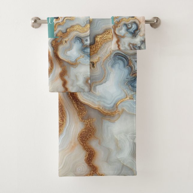 Conjunto De Toalhas Monograma Personalizado Agate Girly Botswana, Ouro (Insitu)