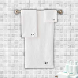 Conjunto De Toalhas Monograma personalizado branco minimalista