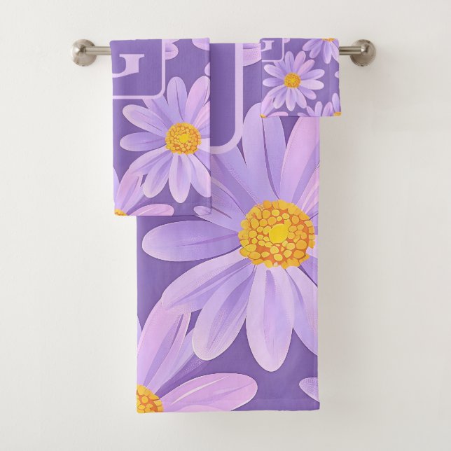 Conjunto De Toalhas monograma personalizado de flores de margarida púr (Insitu)