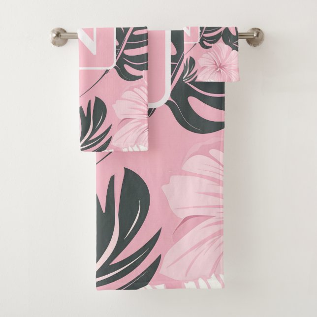 Conjunto De Toalhas Monograma personalizado de Hibiscus rosa tropical (Insitu)
