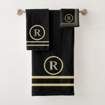 Monograma Personalizado Dourado de Chic Preto Eleg