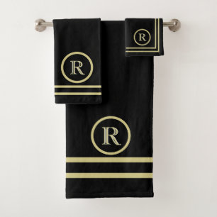 Conjunto De Toalhas Monograma Personalizado Dourado de Chic Preto Eleg