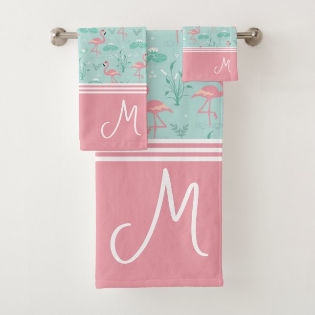 Conjunto De Toalhas Monograma Personalizado Flamingo Gift (Insitu)