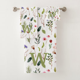 Conjunto De Toalhas Monograma Personalizado Floral Aquarela