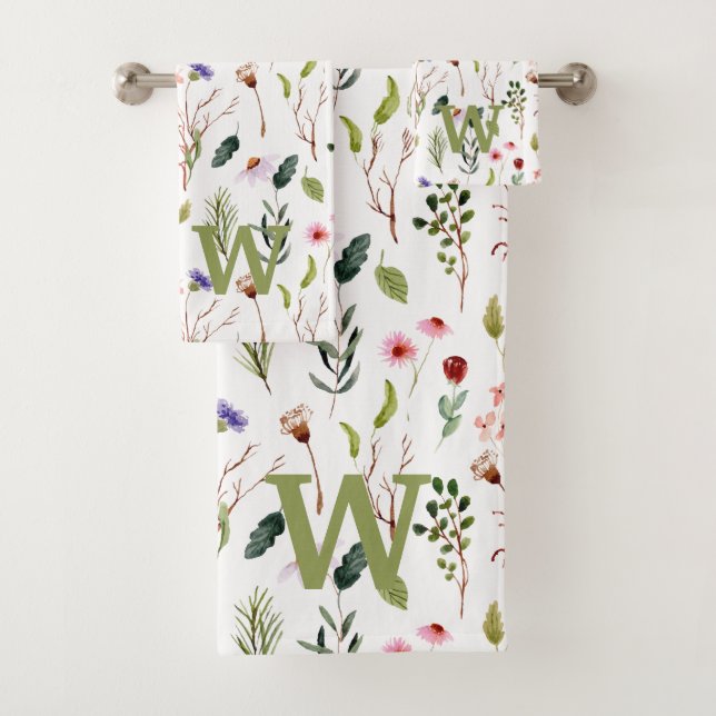 Conjunto De Toalhas Monograma Personalizado Floral Aquarela (Insitu)