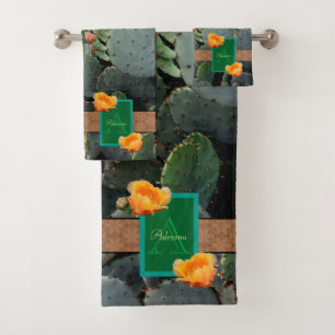 Conjunto De Toalhas Monograma Personalizado Laranja Picly Pear Cactus