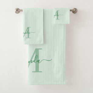 Conjunto De Toalhas Monograma Personalizado Listras Verde e Branco