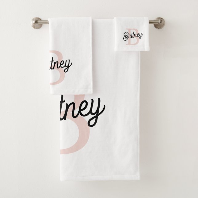 Conjunto De Toalhas Monograma Personalizado Moderno e Nome Pastel Rosa (Insitu)