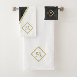 Conjunto De Toalhas Monograma Personalizado Único De Couro Preto