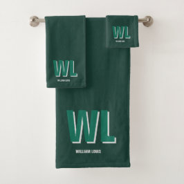 Conjunto De Toalhas Monograma Personalizado Verde Esmeralda Minimalist