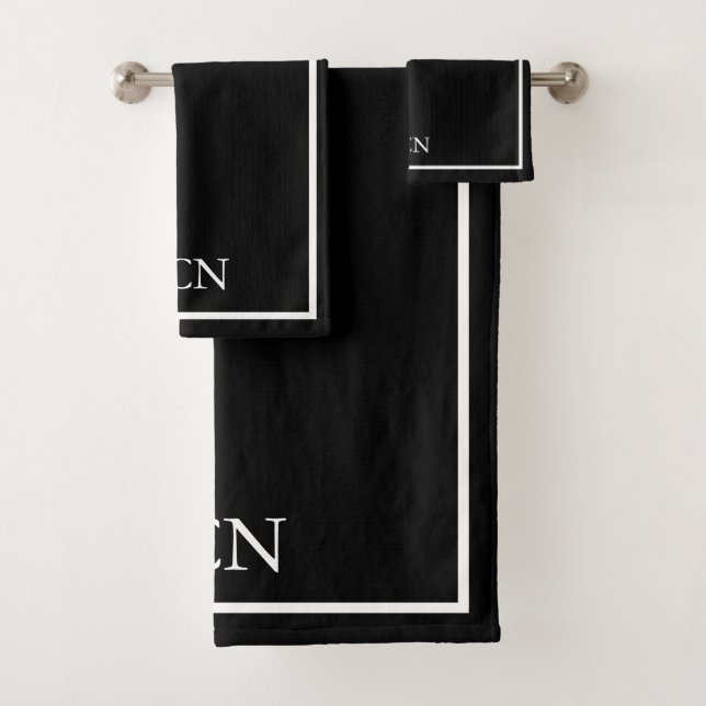Conjunto De Toalhas Monograma Preto Branco Borda Clássico  (Insitu)