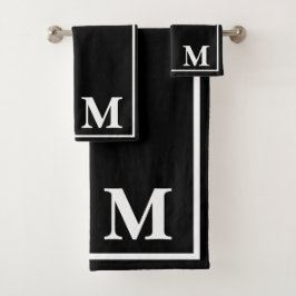 Conjunto De Toalhas Monograma Preto & Branco Moderno e Elegante