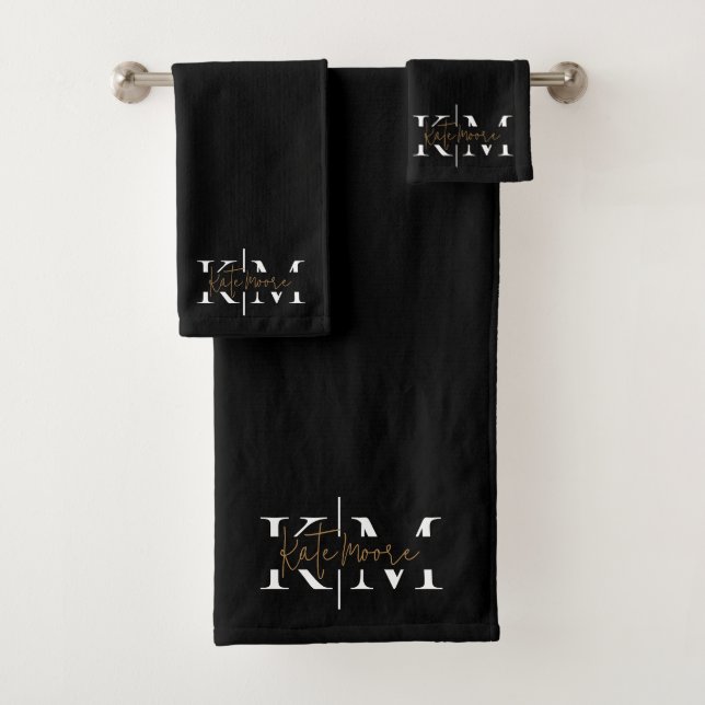 Conjunto De Toalhas Monograma Preto Dourado Elegante e Sofisticado  (Insitu)